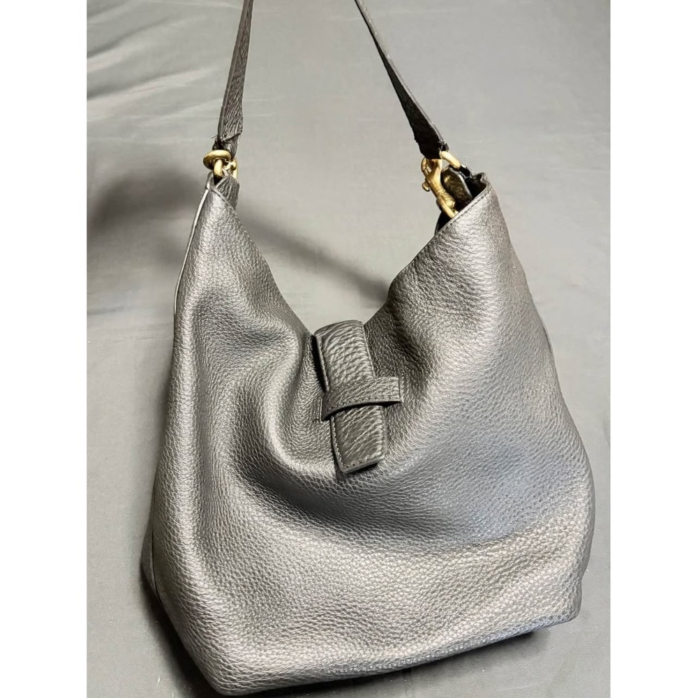 J.Crew Italian Leather Black Pebbled Hobo ShoulderBag SlouchyTote Brass Hardwear